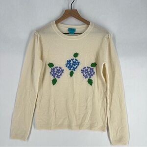 Two Bees Cashmere Intarsia Hydrangea Long Sleeve Sweater Soft‎ Luxury Size S